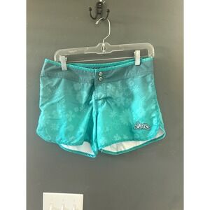 Sims Womens Teal Floral Hibiscus Board Shorts Size 5 Y2K Surf Swim Trunks